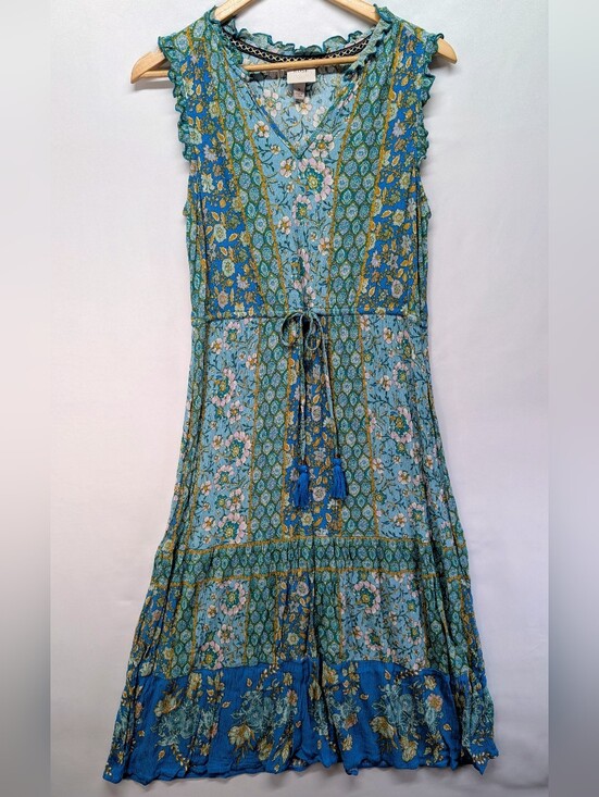 Knox Rose Dresses & Skirts - Knox Rose Teal & Blue Floral Maxi Dress with Tassel Tie
